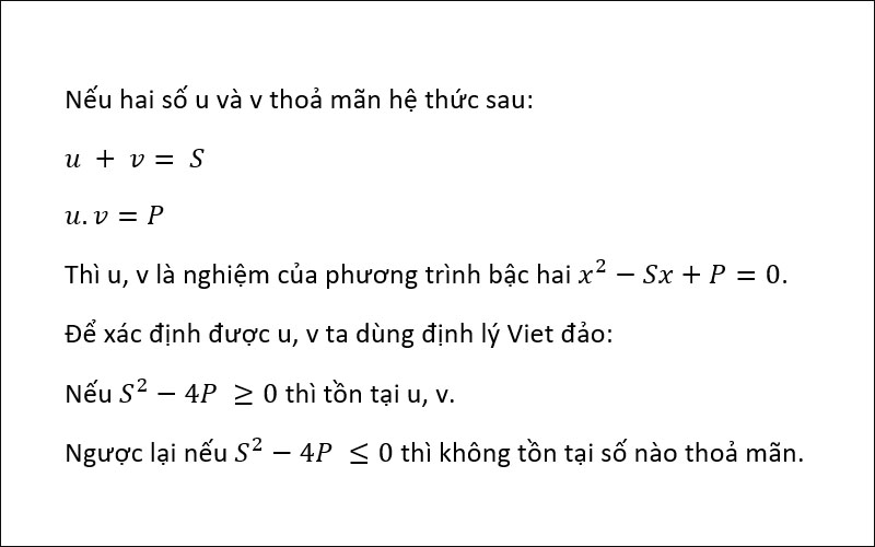 Tìm hai số u, v khi biết tổng S, tích P